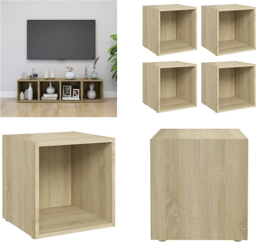 VidaXL Tv-meubelen 4 st 37x35x37 cm bewerkt hout sonoma eikenkleurig Tv-kast Tv-kasten Televisiekast Televisiekasten