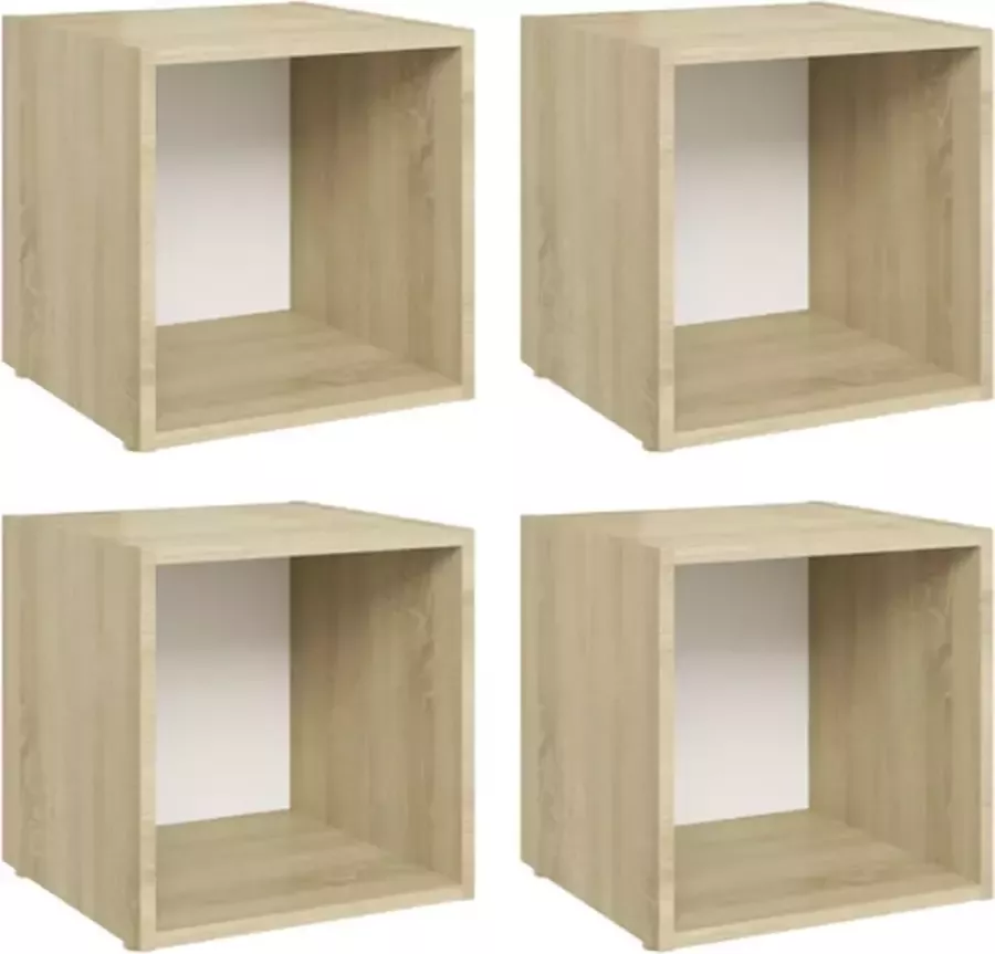 VidaXL -Tv-meubelen-4-st-37x35x37-cm-bewerkt-hout-wit-sonoma-eikenkleur - Foto 3