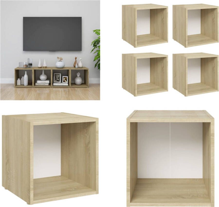 VidaXL Tv-meubelen 4 st 37x35x37 cm spaanplaat wit sonoma eikenkleurig Tv-kast Tv-kasten Televisiekast Televisiekasten