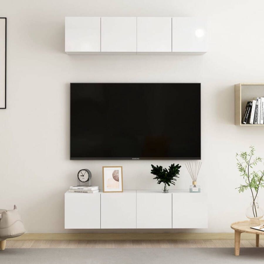 VidaXL -Tv-meubelen-4-st-60x30x30-cm-spaanplaat-hoogglans-wit
