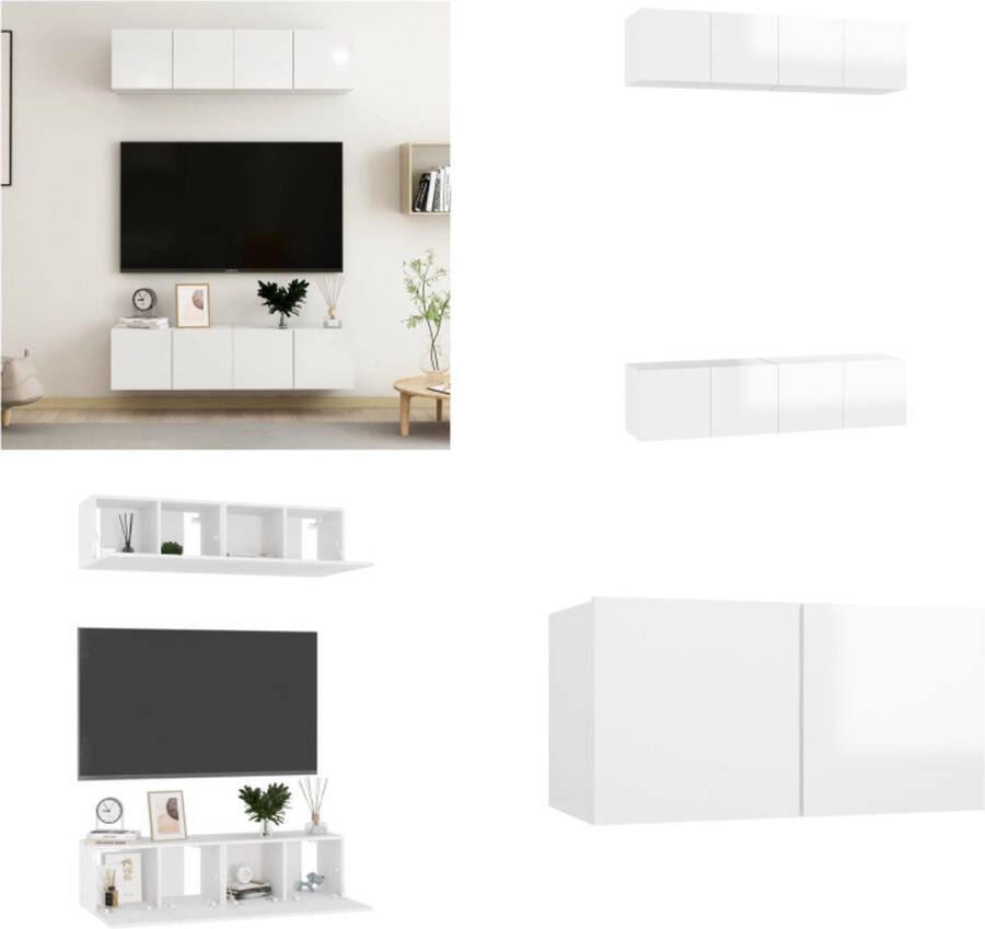 VidaXL Tv-meubelen 4 st 60x30x30 cm bewerkt hout hoogglans wit Tv-meubelset Tv-meubelsets Tv Meubelset Tv Meubelsets - Foto 1