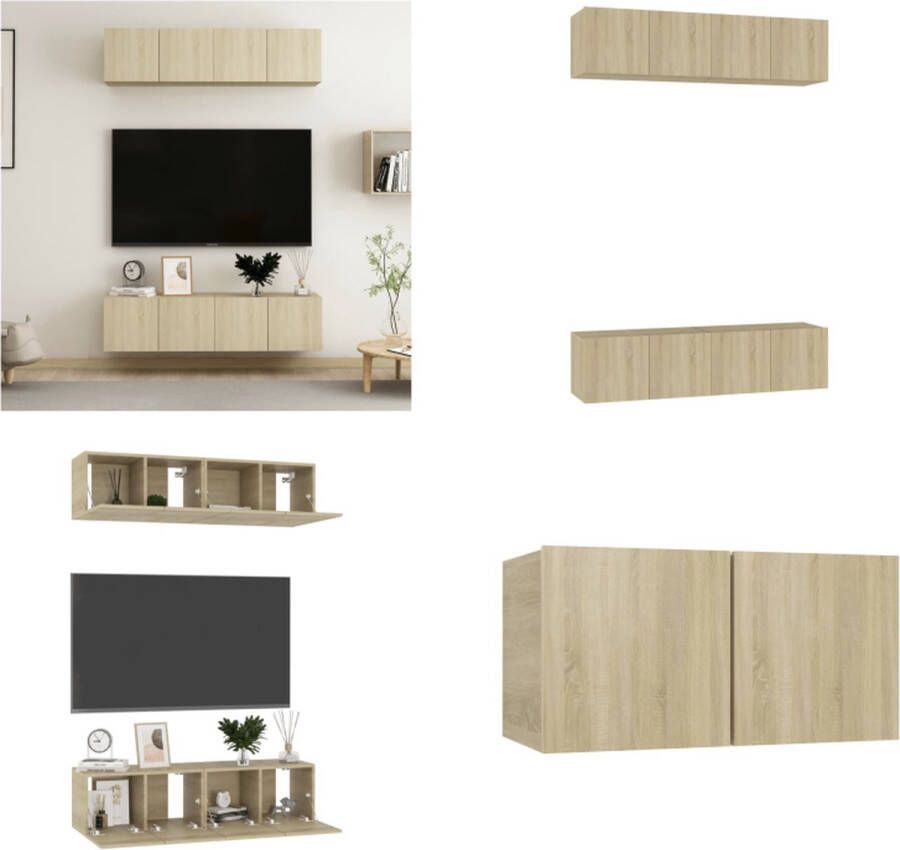 VidaXL Tv-meubelen 4 st 60x30x30 cm bewerkt hout sonoma eikenkleurig Tv-meubelset Tv-meubelsets Tv Meubelset Tv Meubelsets
