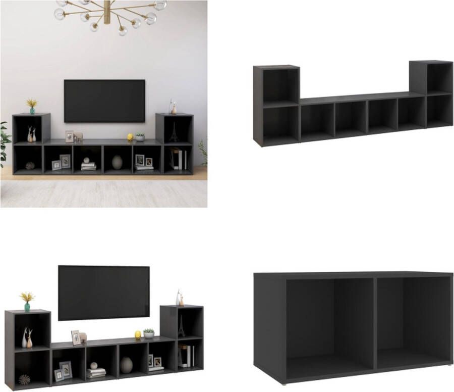VidaXL Tv-meubelen 4 st 72x35x36-5 cm spaanplaat grijs Tv-kast Tv-kasten Tv-standaard Tv-standaarden