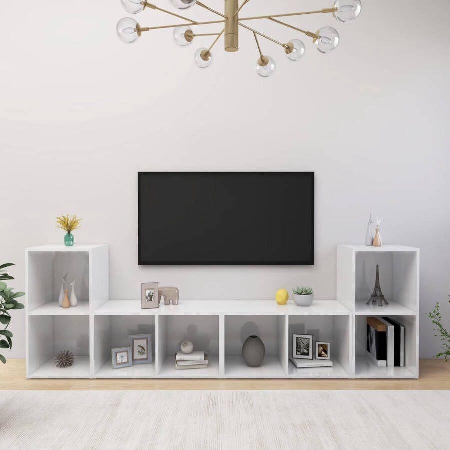 VidaXL Tv-meubelen 4 st 72x35x36 5 cm bewerkt hout hoogglans wit - Foto 1
