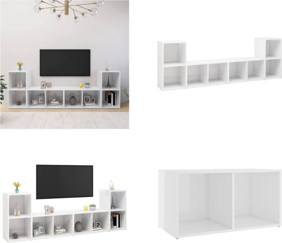 VidaXL Tv-meubelen 4 st 72x35x36-5 cm spaanplaat hoogglans wit Tv-kast Tv-kasten Tv-standaard Tv-standaarden