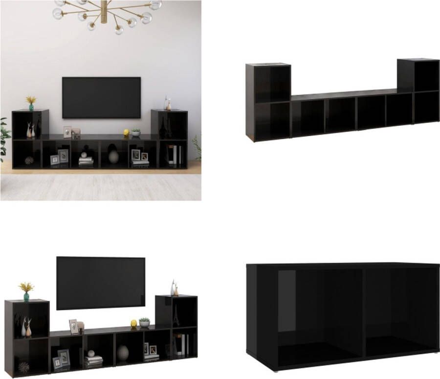 VidaXL Tv-meubelen 4 st 72x35x36-5 cm spaanplaat hoogglans zwart Tv-kast Tv-kasten Tv-standaard Tv-standaarden