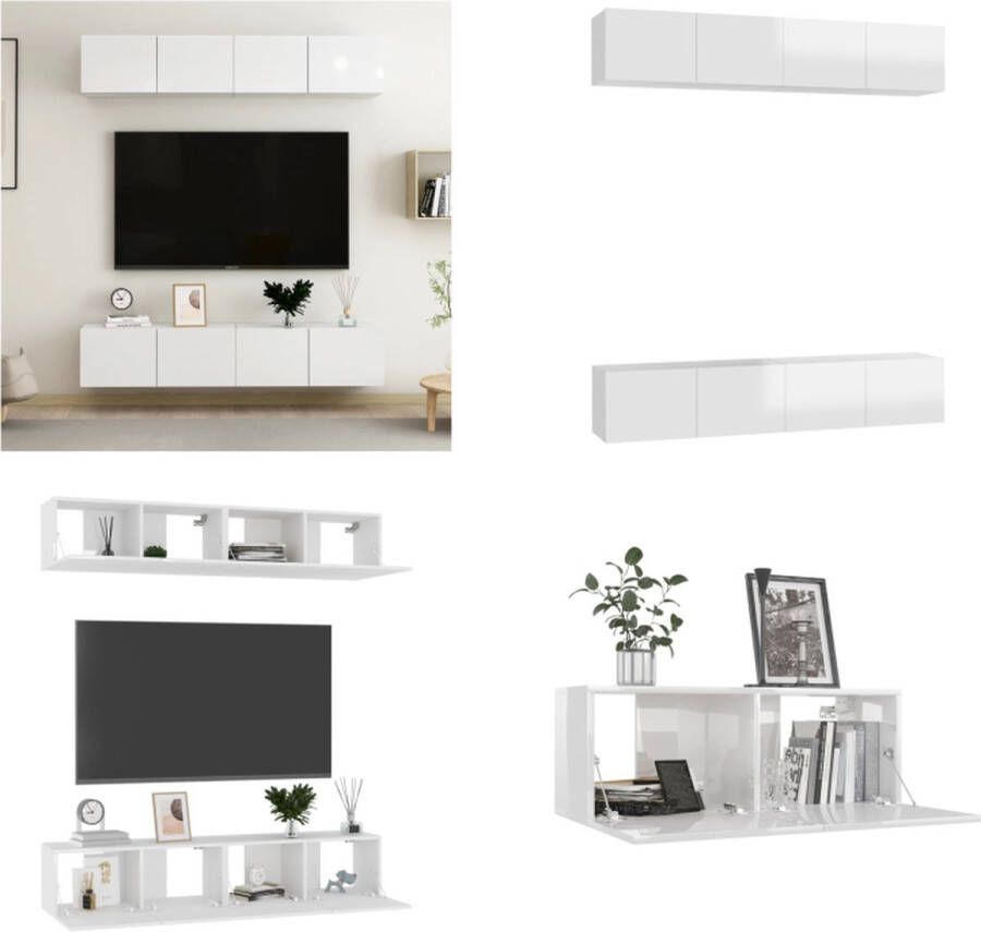 VidaXL Tv-meubelen 4 st 80x30x30 cm spaanplaat hoogglans wit Tv-meubelset Tv-meubelsets Tv Meubelset Tv Meubelsets