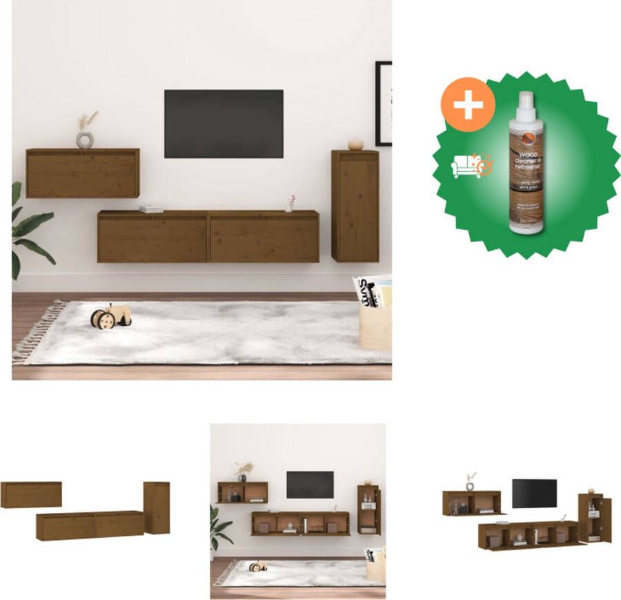 VidaXL Wandkasten TV-meubel Set 2x 45x30x35 cm 2x 30x30x100 cm Massief Grenenhout Honingbruin Kast Inclusief Houtreiniger en verfrisser - Foto 2