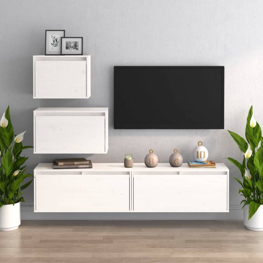 VidaXL -Tv-meubelen-4-st-massief-grenenhout-wit - Foto 1