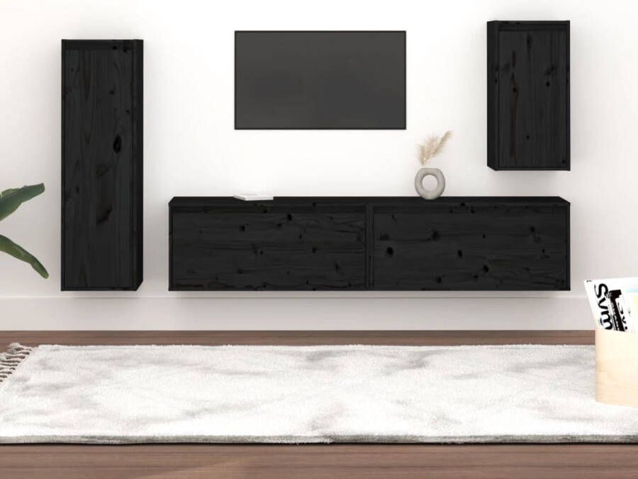 VidaXL -Tv-meubelen-4-st-massief-grenenhout-zwart