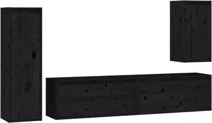 VidaXL -Tv-meubelen-4-st-massief-grenenhout-zwart - Foto 3