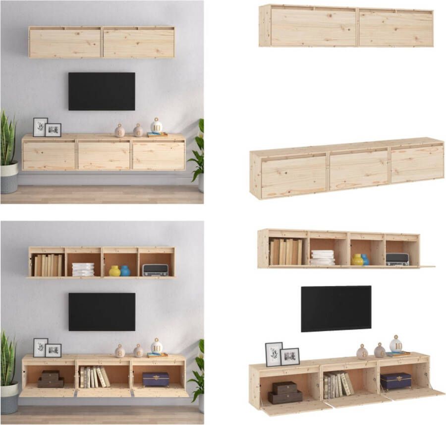 VidaXL 5-delig tv-meubelset massief grenenhout Tv-meubel Set Tv-kast Sets Houten Tv-kast Hangende Kast