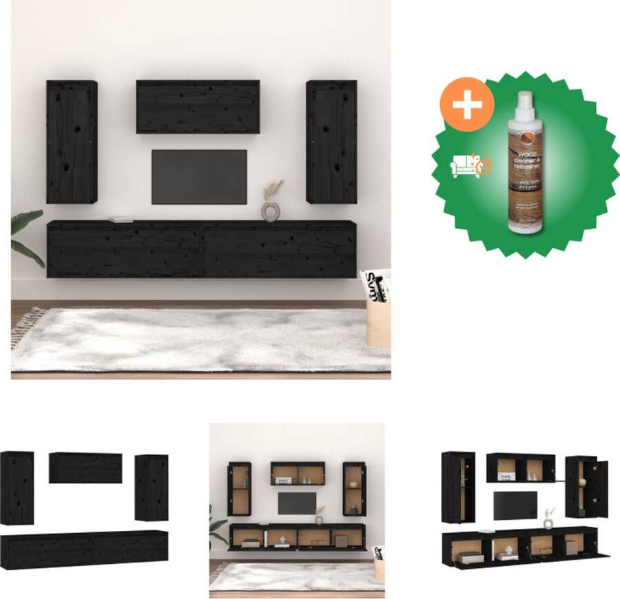 VidaXL Wandkasten Massief Grenenhout Televisiekast 100x30x35cm Hangkasten voor Boeken en Deco Kleur- Zwart Kast Inclusief Houtreiniger en verfrisser - Foto 2