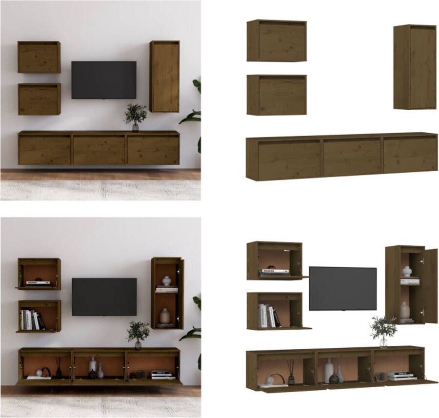 VidaXL Tv-meubelen 6 st massief grenenhout honingbruin Tv-kast Tv-kasten Tv-meubel Hifi-meubel