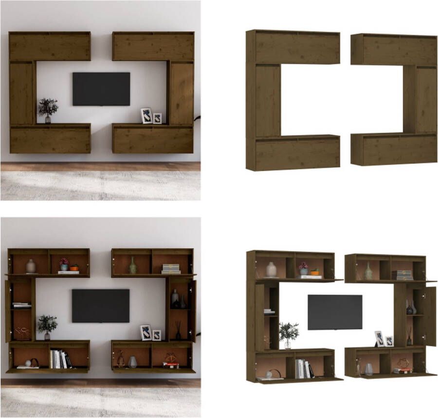 VidaXL Tv-meubelen 6 st massief grenenhout honingbruin Tv-kast Tv-kasten Tv-meubel Hifi-meubel