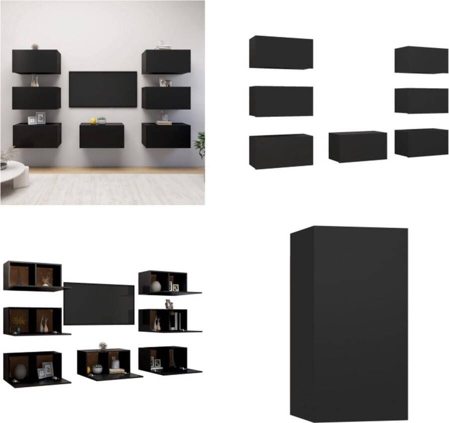 VidaXL Tv-meubelen 7 st 30-5x30x60 cm spaanplaat zwart Tv-kast Tv-kasten Televisiekast Televisiekasten