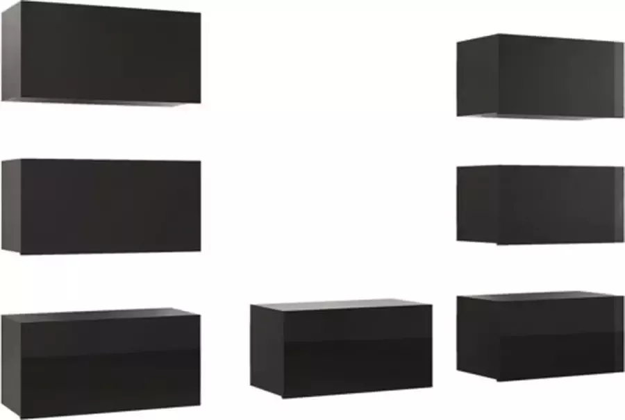 VidaXL Tv-meubelen 7 st 30 5x30x60 cm spaanplaat hoogglans zwart - Foto 2