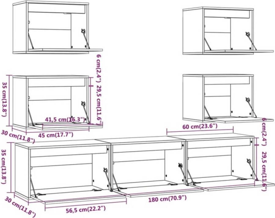 VidaXL -Tv-meubelen-7-st-massief-grenenhout-grijs - Foto 3