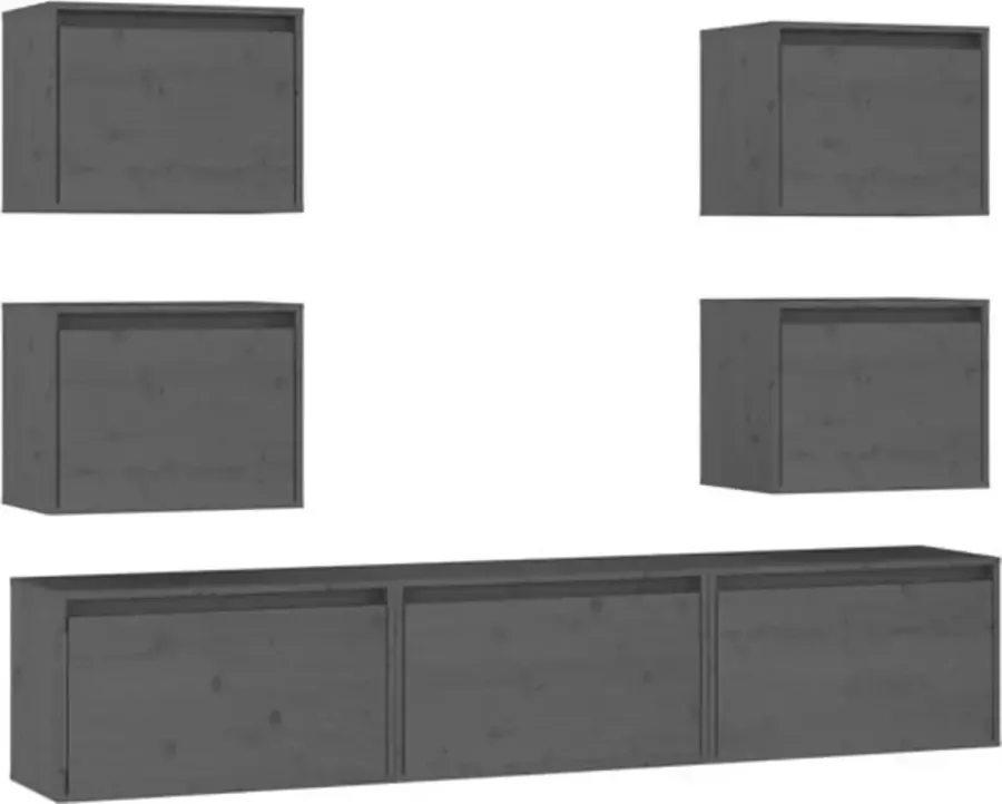 VidaXL -Tv-meubelen-7-st-massief-grenenhout-grijs - Foto 4