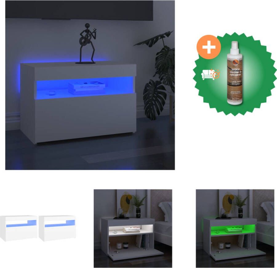 VidaXL TV-meubelen TV-meubel 60 x 35 x 40 cm Met LED-verlichting Wit Bewerkt hout Kast Inclusief Houtreiniger en verfrisser