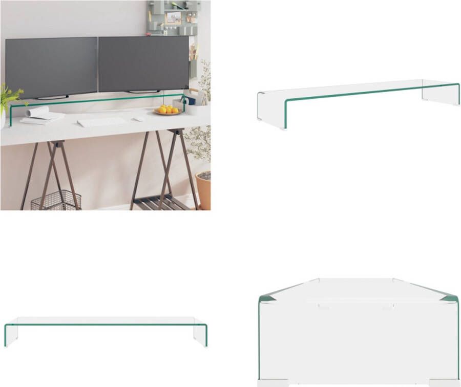 VidaXL TV-meubel monitorverhoger transparant 110x30x13 cm glas Tv-kast Tv-kasten Tv-standaard Tv-standaarden