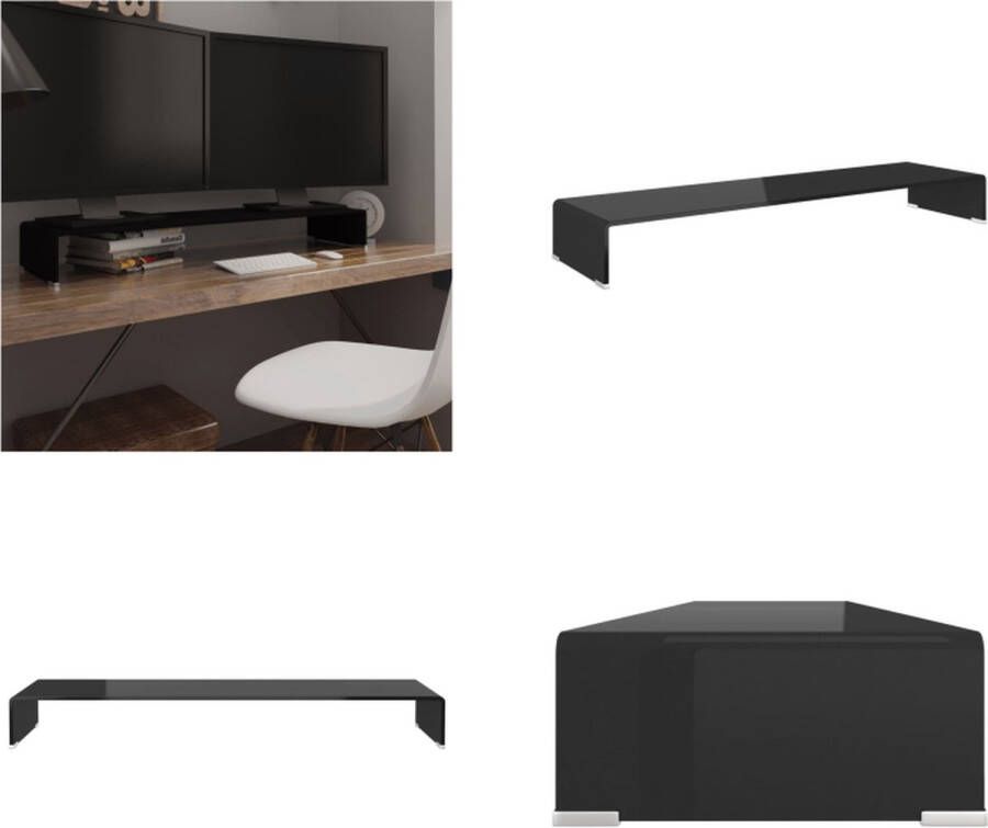 VidaXL TV-meubel monitorverhoger zwart 110x30x13 cm glas Tv-kast Tv-kasten Tv-standaard Tv-standaarden