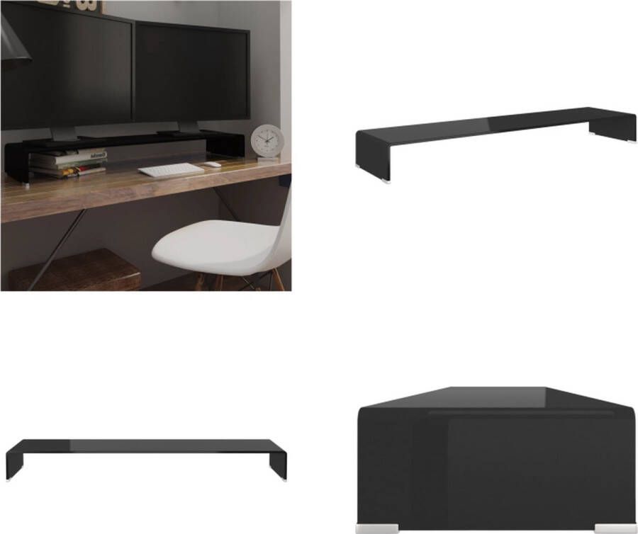 VidaXL TV-meubel monitorverhoger zwart 120x30x13 cm glas Tv-kast Tv-kasten Tv-standaard Tv-standaarden