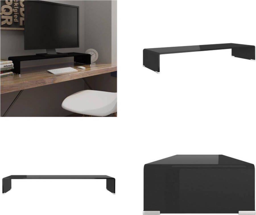VidaXL Tv-meubel monitorverhoger zwart 90x30x13 cm glas Tv-kast Tv-kasten Tv-standaard Tv-standaarden