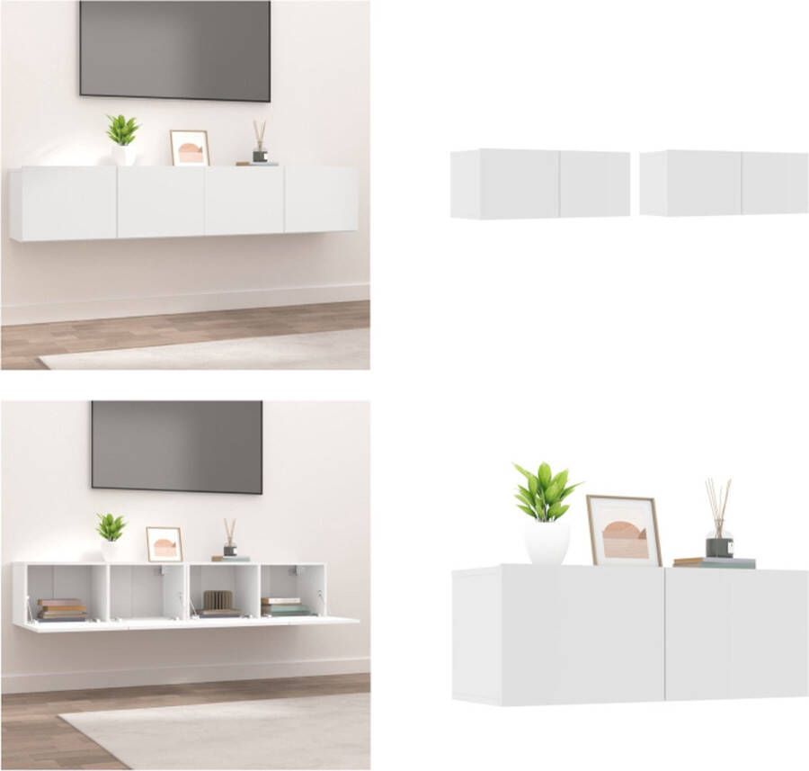 VidaXL Tv-meubels 2 st 80x30x30 cm bewerkt hout wit Tv-kast Tv-kasten Tv-meubel Met LED-verlichting