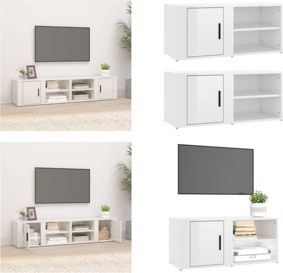 VidaXL Tv-meubels 2 st 80x31-5x36 cm bewerkt hout hoogglans wit Tv-kast Tv-kasten Tv-meubel Hifi-meubel