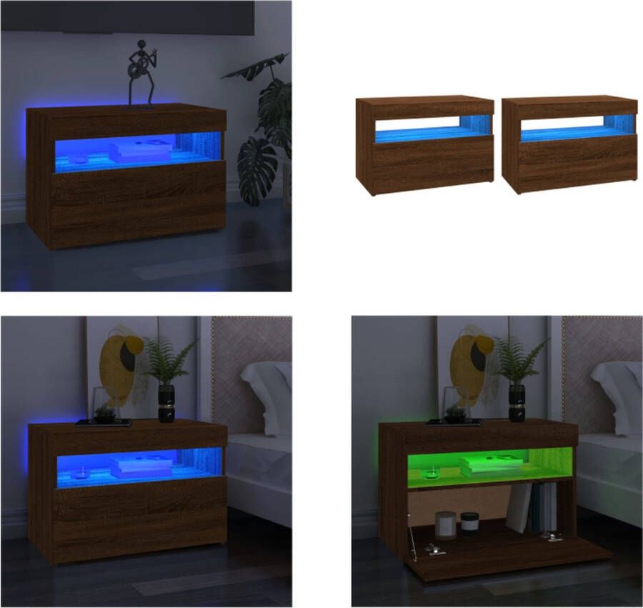 VidaXL -Tv-meubels-2-st-met-LED-verlichting-60x35x40-cm-bruineikenkleur - Foto 4