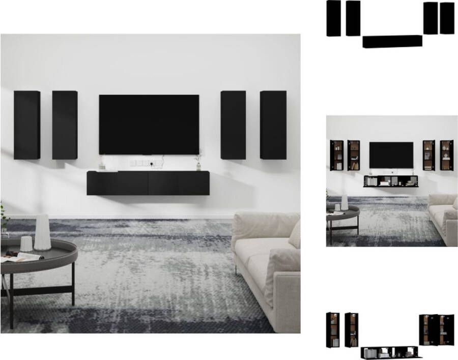 VidaXL TV-meubels Klassieke Televisiekastenset 6-delige set zwart bewerkt hout verschillende afmetingen Kast