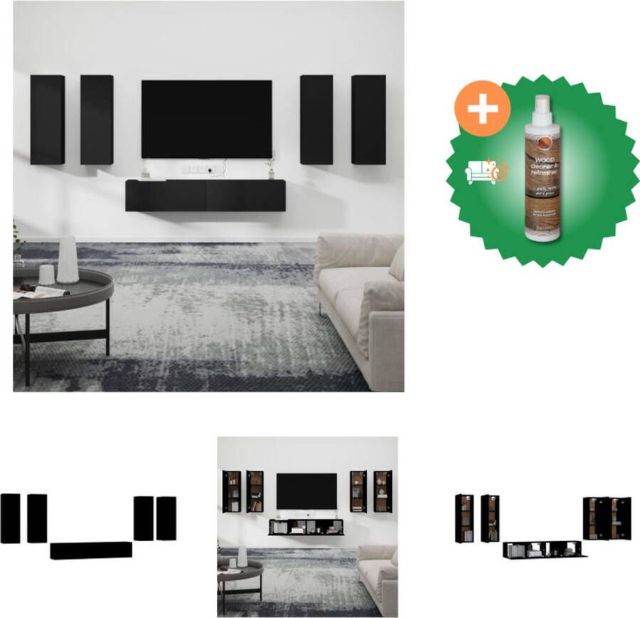 VidaXL TV-meubels Klassieke Televisiekastenset 6-delige set zwart bewerkt hout verschillende afmetingen Kast Inclusief Houtreiniger en verfrisser