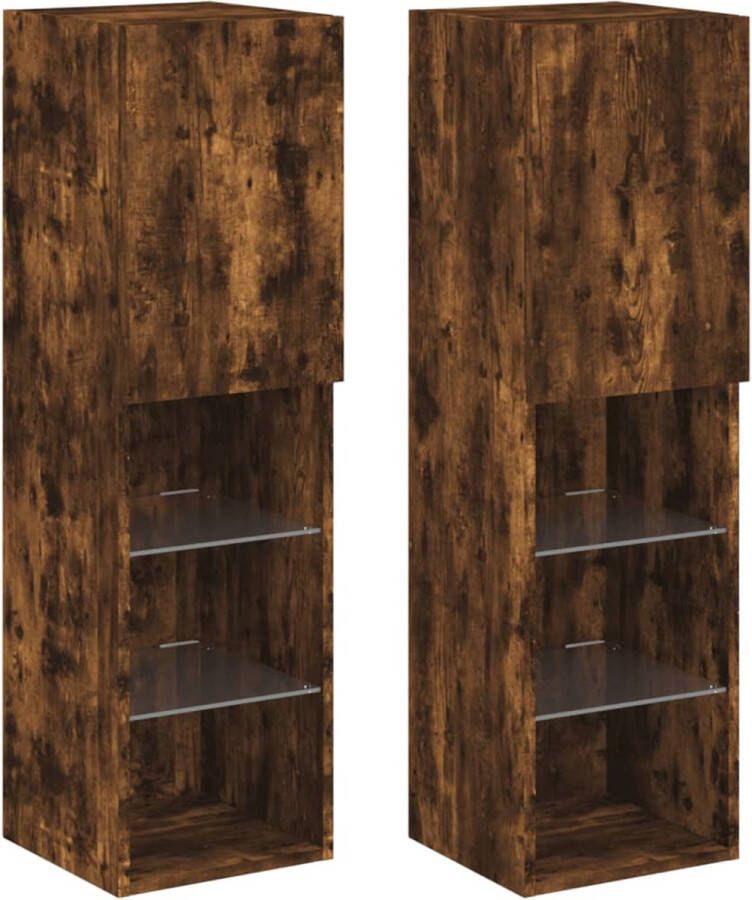 VidaXL -Tv-meubels-LED-verlichting-2-st-30 5x30x102-cm-gerookt-eiken - Foto 4