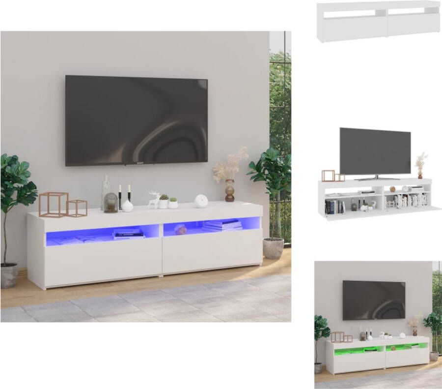 VidaXL TV-meubels LED-verlichting 75 x 35 x 40 cm trendy praktisch en kleurrijk moderne stijl voldoende opbergruimte USB-aansluiting wit bewerkt hout montage vereist 2 stuks Kast