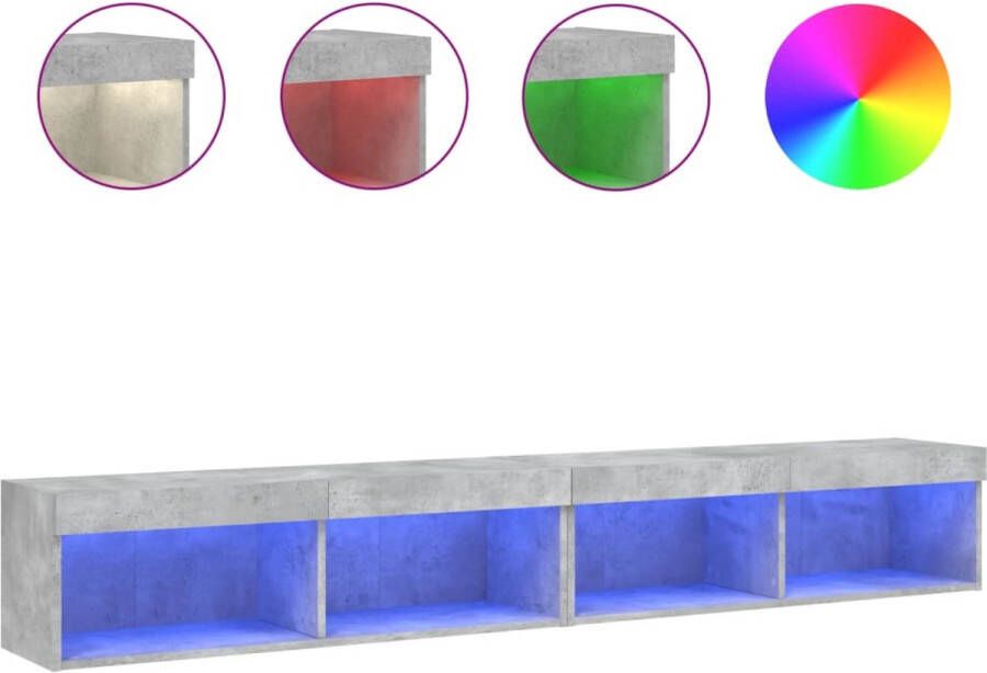 VidaXL -Tv-meubels-met-LED-verlichting-2-st-100x30x30-cm-betongrijs - Foto 4
