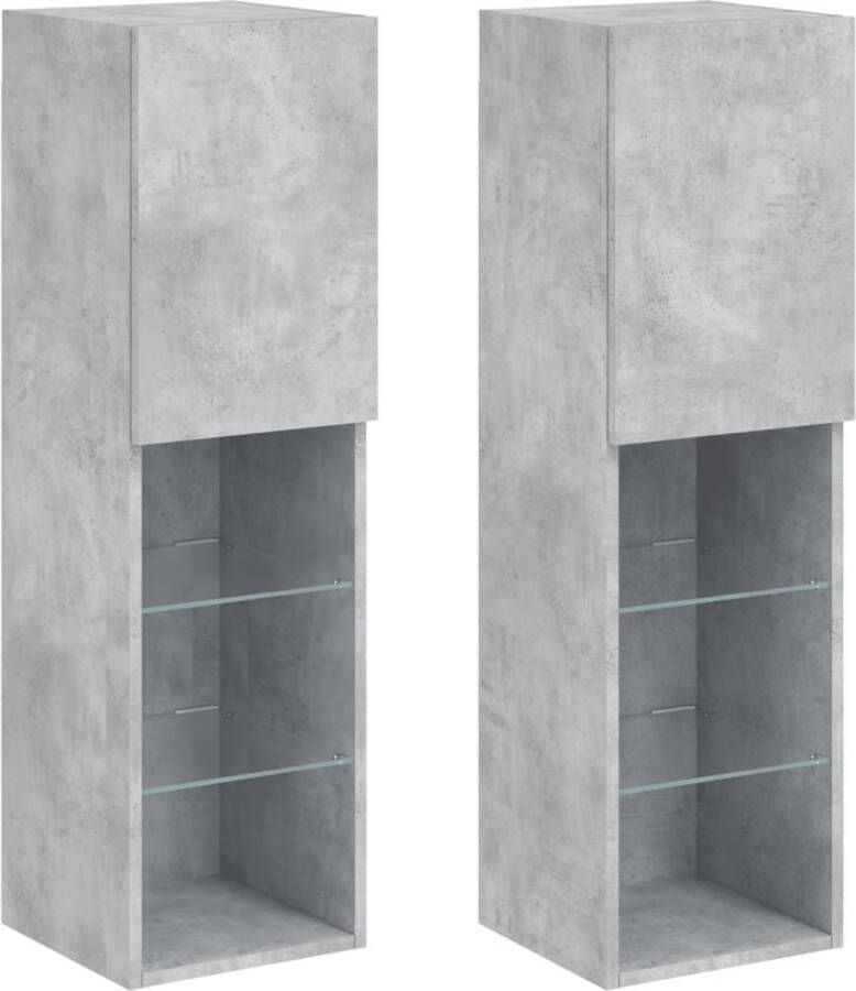 VidaXL -Tv-meubels-met-LED-verlichting-2-st-30 5x30x102-cm-betongrijs - Foto 4