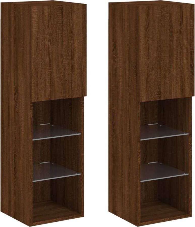 VidaXL -Tv-meubels-met-LED-verlichting-2-st-30 5x30x102-cm-bruineiken - Foto 4