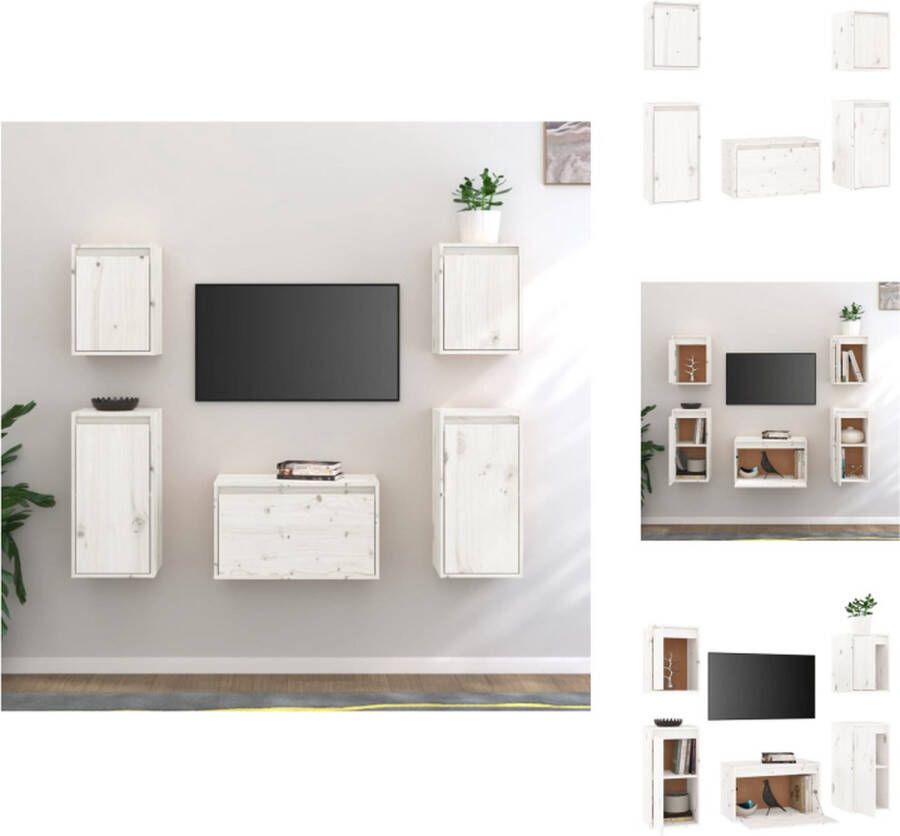 VidaXL TV-meubels wit massief grenenhout set van 5 60 x 30 x 35 cm klassiek design Kast