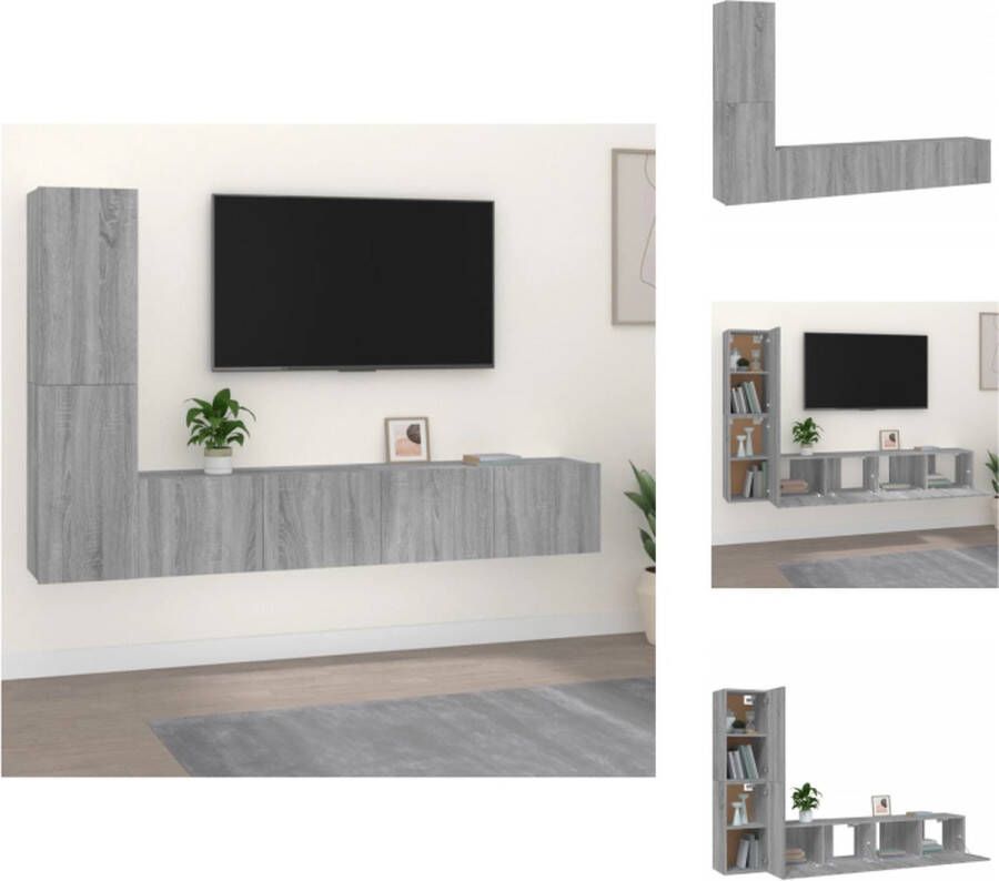 VidaXL Tv-kast Tv-kasten Tv-meubel Hifi-meubel 4-delige Tv-meubelset bewerkt hout grijs sonoma eikenkleurig - Foto 5