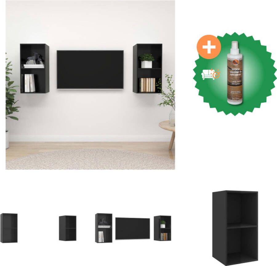 VidaXL TV-meubelset 2 stuks spaanplaat 37x37x72 cm hoogglans zwart Kast Inclusief Houtreiniger en verfrisser
