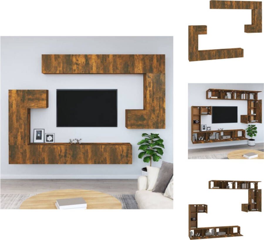 VidaXL TV meubelset 2x S 2x M 4x L Gerookt eiken Bewerkt hout Decoratief en praktisch Vochtbestendig Gemakkelijk schoon te maken Kast