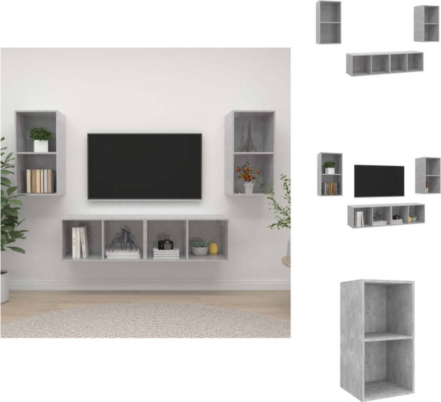 VidaXL Tv-kast Tv-kasten Televisiekast Televisiekasten Tv-wandmeubelen 4 st spaanplaat betongrijs - Foto 4