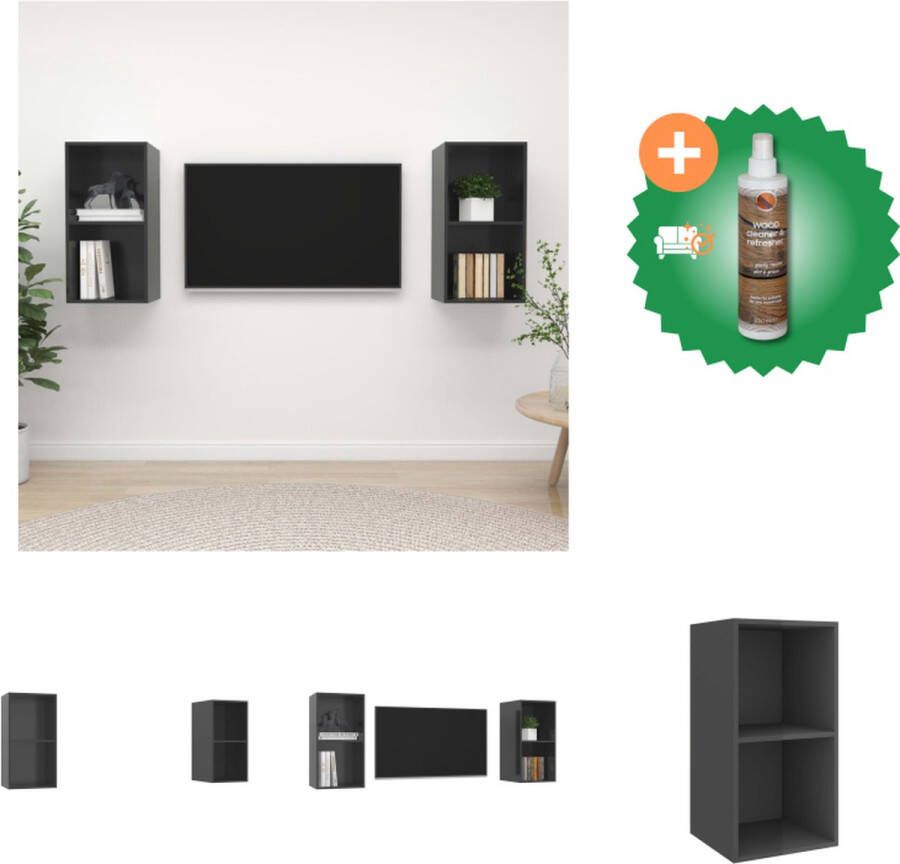 VidaXL Televisiewandmeubelset Hoogglans Grijs 37x37x142.5 cm Montage vereist 2 x tv-meubel Kast Inclusief Houtreiniger en verfrisser - Foto 2
