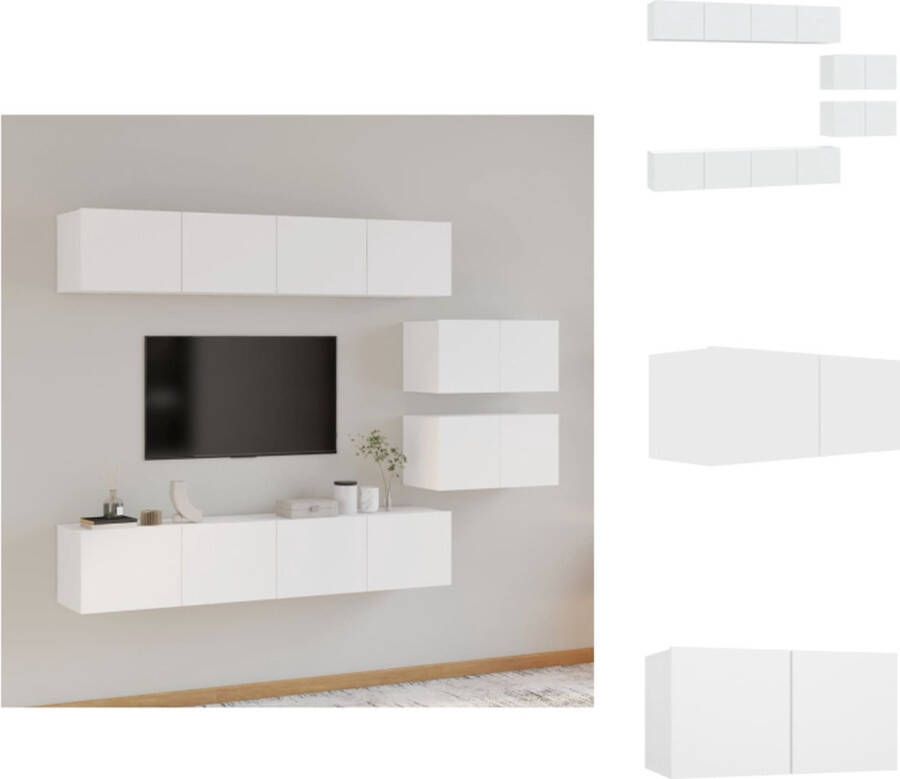 VidaXL Tv-kast Tv-kasten Tv-meubel Hifi-meubel 6-delige Tv-meubelset bewerkt hout wit - Foto 2