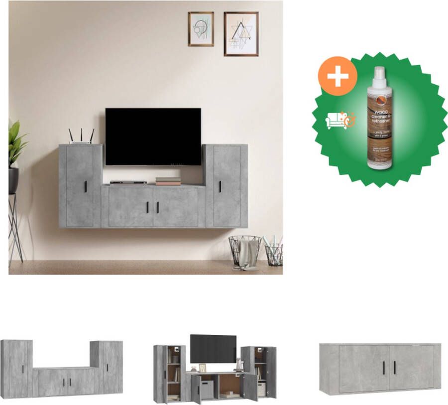 VidaXL TV-meubelset Betongrijs 1x tv-meubel- 80x34.5x40cm 2x tv-meubel- 40x34.5x60cm Stevig materiaal Kast Inclusief Houtreiniger en verfrisser - Foto 3