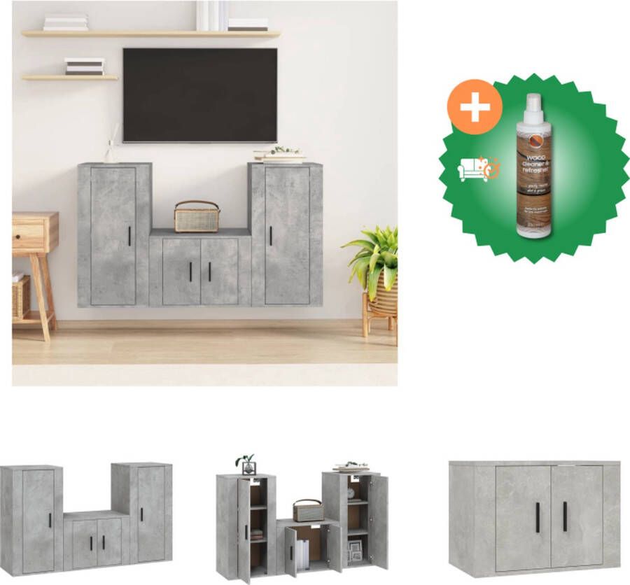 VidaXL TV-meubelset Betongrijs 1x tv-meubel- 80x34.5x40cm 2x tv-meubel- 40x34.5x60cm Stevig materiaal Kast Inclusief Houtreiniger en verfrisser - Foto 2