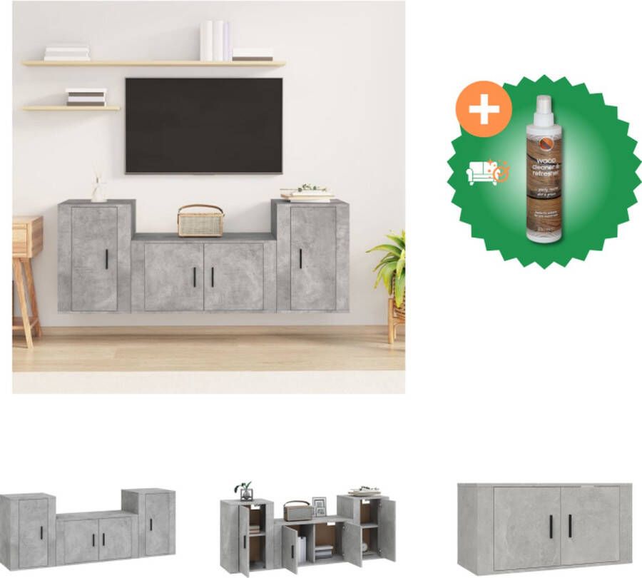 VidaXL TV-meubelset Betongrijs 1x tv-meubel- 80x34.5x40cm 2x tv-meubel- 40x34.5x60cm Stevig materiaal Kast Inclusief Houtreiniger en verfrisser - Foto 4
