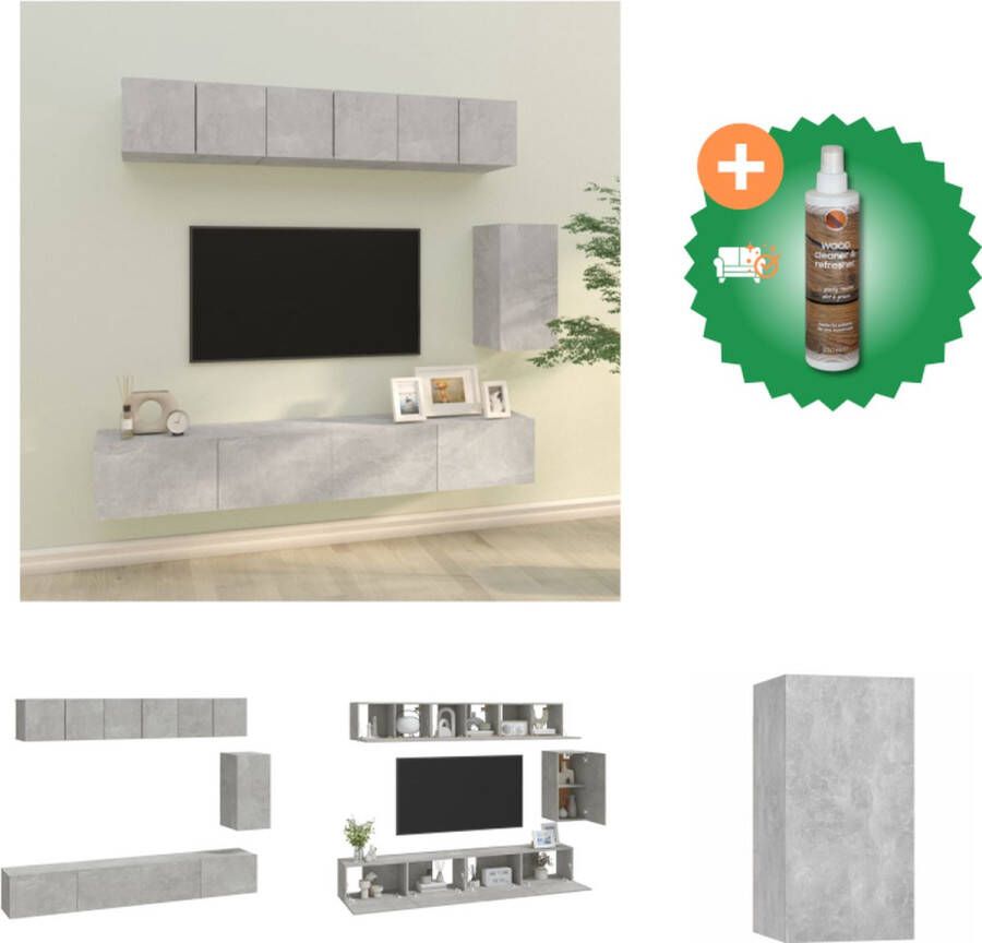 VidaXL TV-meubelset Klassiek design Stevig bewerkt hout Voldoende opbergruimte Wandgemonteerd Betongrijs 6-delige set Kast Inclusief Houtreiniger en verfrisser - Foto 3