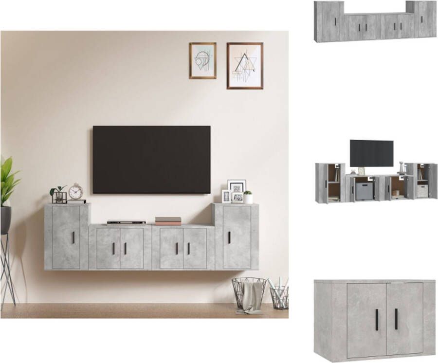 VidaXL Tv-kast Tv-kasten Tv-meubel Hifi-meubel 4-delige Tv-meubelset bewerkt hout betongrijs